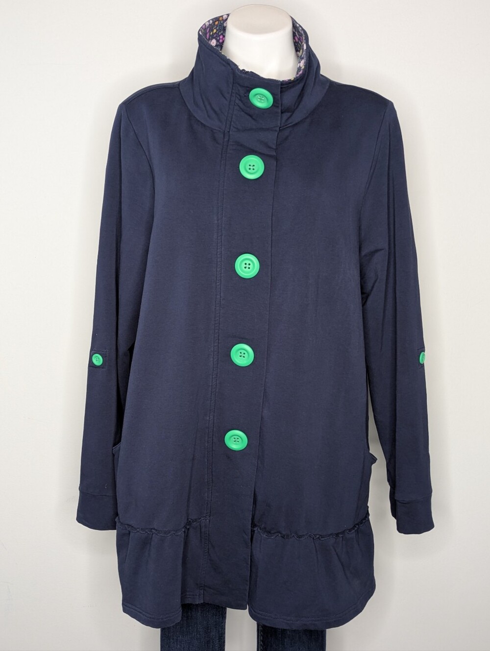 Matilda Jane A Million Little Things Blue Green Button Up Cotton Blend Jacket XL